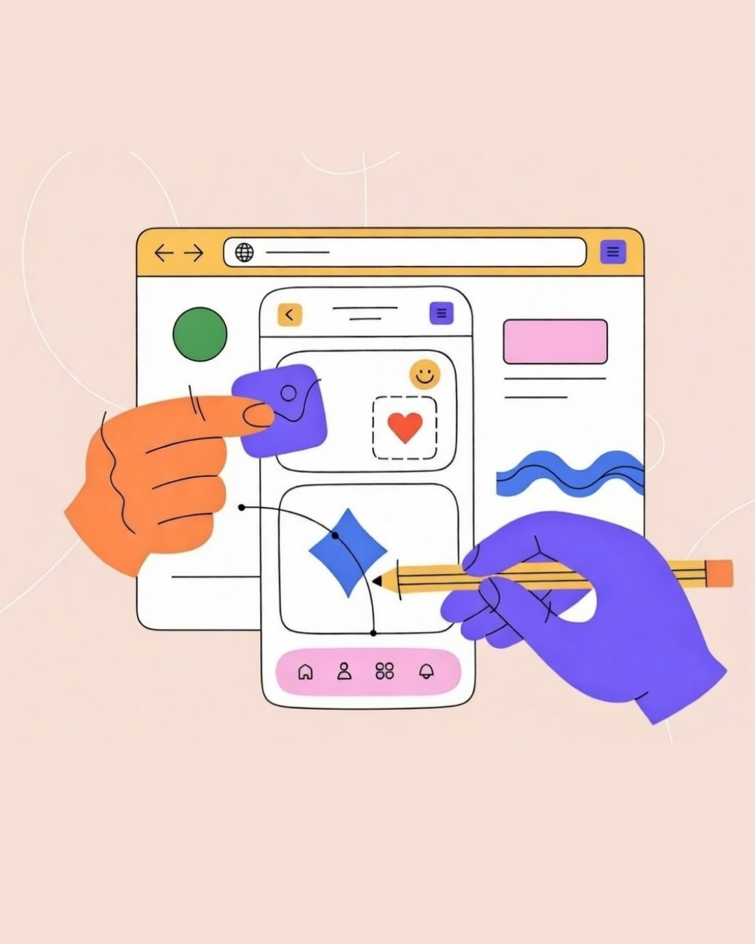 Modern office workspace with designs on screen